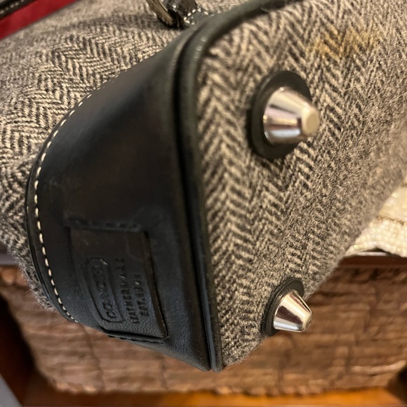 Coach Vintage Wool Herringbone Bag. Grey with black leather...